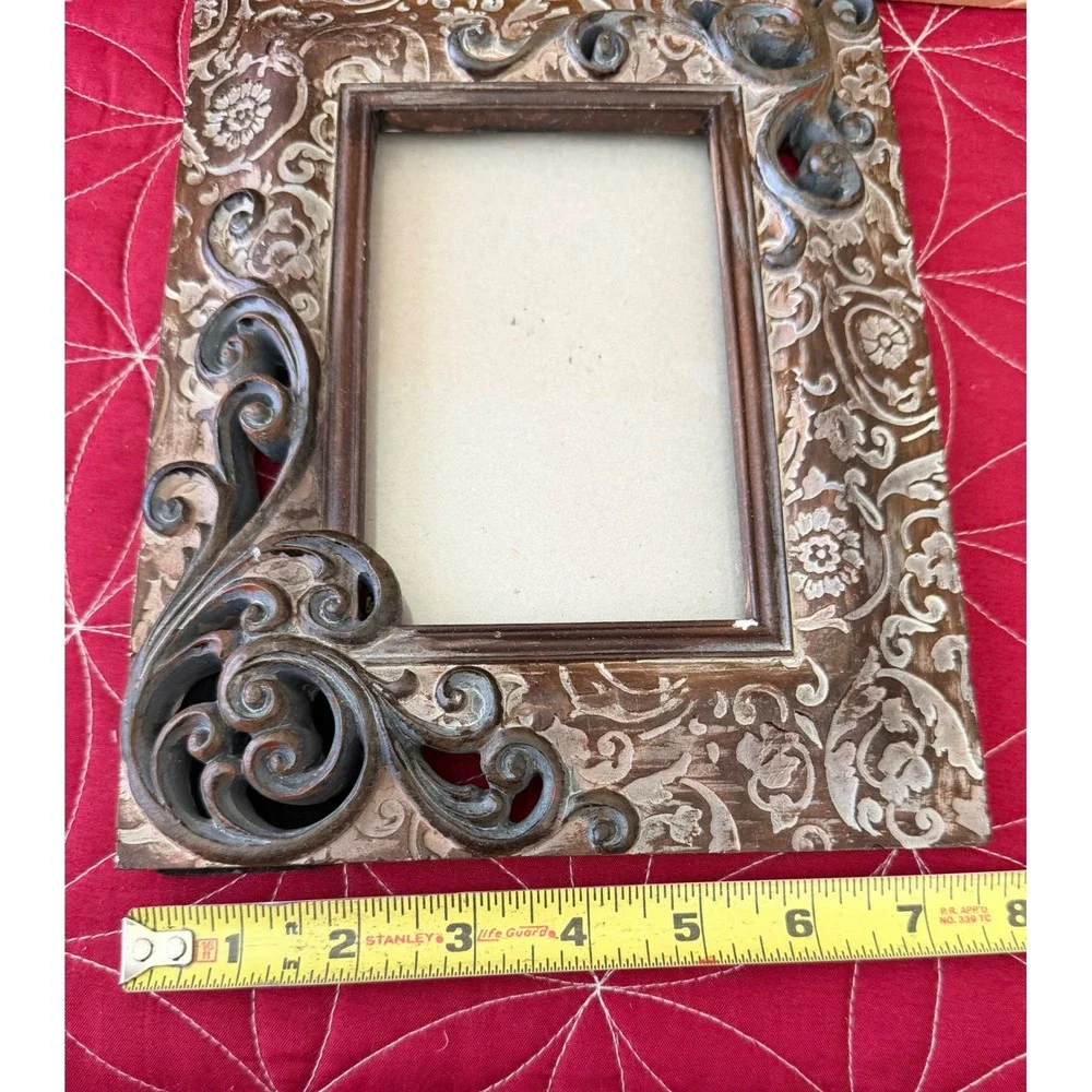 Vintage Ornate Distressed Heavy Resin Picture Frame 4x6 Scroll Floral Brown